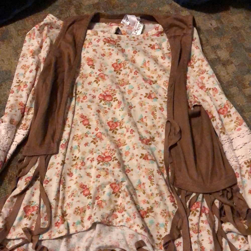 Girls floral top size M and Vest